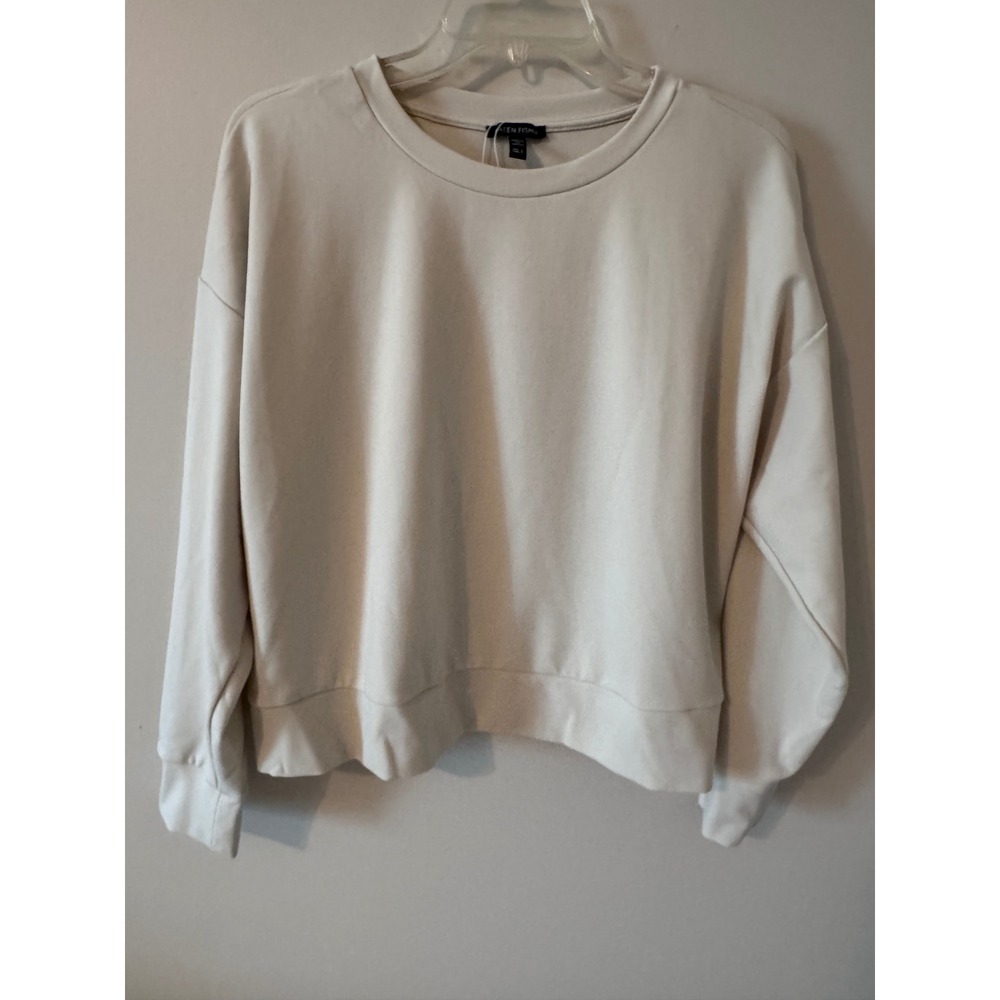 Eileen Fisher Bone Tencel Blend Boxy Crewneck Sweatshirt Womens Small